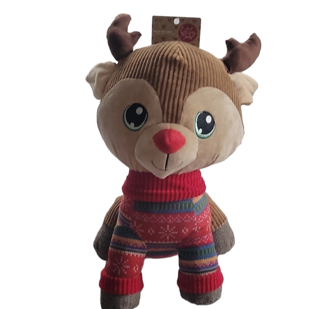 Holiday Tails Jumbo Holiday Reindeer Dog Toy Plush Corduroy Sweater 17"